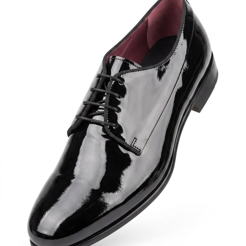 Alberto Ciccioli Men's Black Patent Leather Dress Shoes - Lace-Up Formal Oxfords